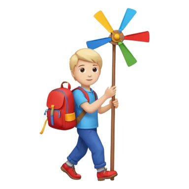 Boy carrying toy windmill backpack sticker