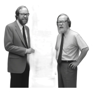 Ken Thompson with Dennis Ritchie with a PDP-11 sticker