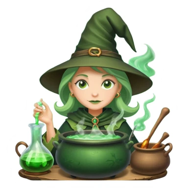 green witch cooking potion sticker