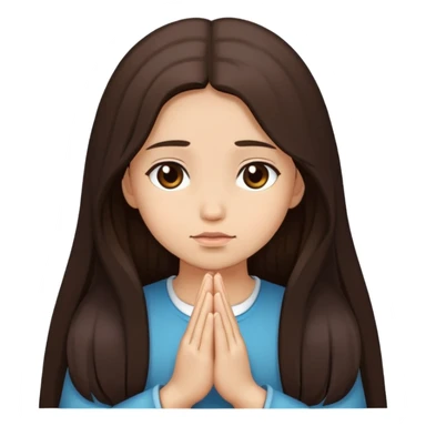 Girl long dark brown hair light medium skin pray sticker