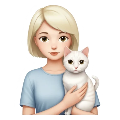 A handsome girl with short hair is holding a white Devon cat sticker