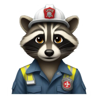 Raccoon as firefighter with a mullet sticker