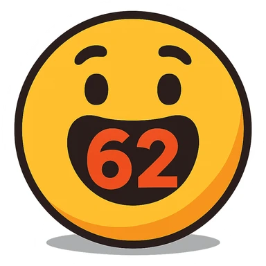 number 62 cheerful cartoon emoji style slight shadow sticker