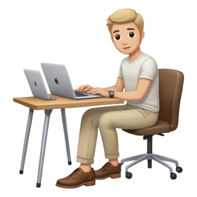 white Guy wearing trousers and shoes, sitting at desk working on a laptop  sticker