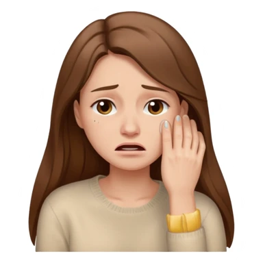 Woman with long brown hair crying, light beige sweater sticker