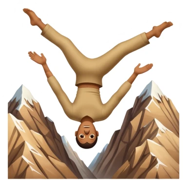 apple style emoji of a man tumbling head over heels past a mountain, upside down sticker
