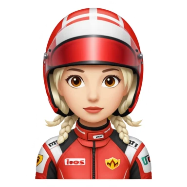 woman with white braided hair in red racer helmet sticker