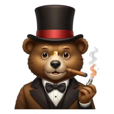 bear head in a top hat with a cigar sticker
