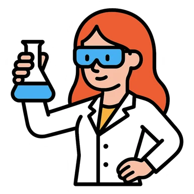 a beautiful girl scientist examining a beaker confident pose flat vector illustration style sticker