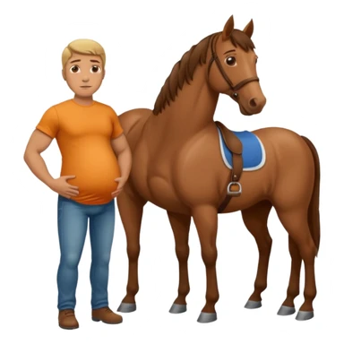 pregnant man  with horse sticker