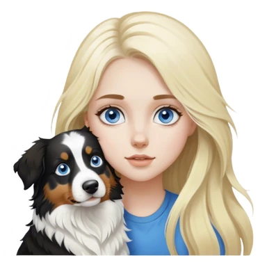 pale girl with blue eyes and long blonde hair and black white Australian shepherd. sticker
