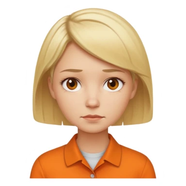 short blonde hair not smiling woman in orange collared shirt sticker