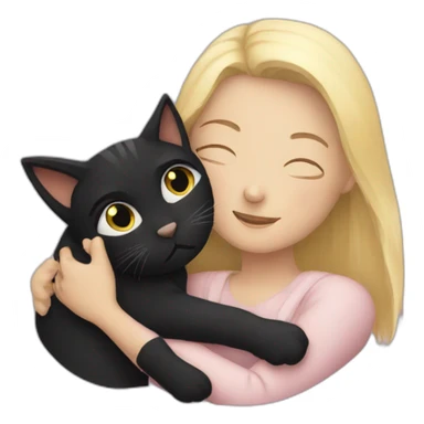 blond woman hugs black cat sticker