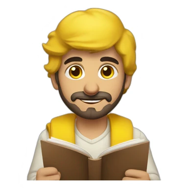 Armenian men with the yellow clothes reading book and looking at camera and smiling  sticker