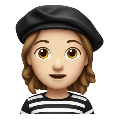 memoji breton girl brown hair with black beret and stripes  sticker