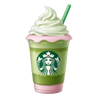 Clear Starbucks cup, no logo, with light pink drink, matcha foam, and whip cream on top sticker