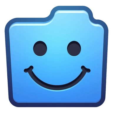 Mac Finder logo, blue square with happy face sticker