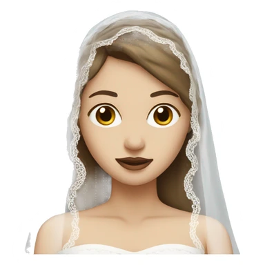 Woman white medium brown hair wearing a white lace veil over her face sticker