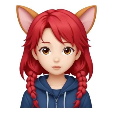 cute anime girl with ears, red blowing hair sticker