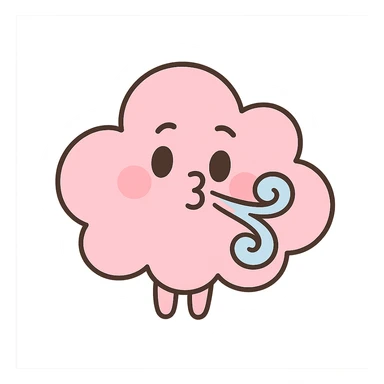 adorable pastel pink cloud, blowing gentle wind, no arms or legs, full body, soft pastel kawaii style sticker