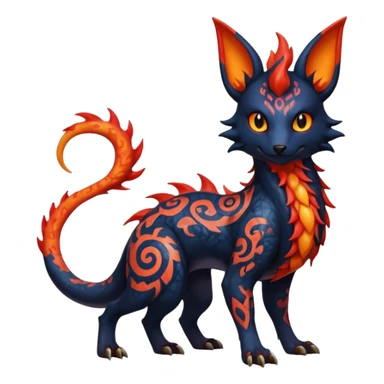 Shiny Fiery Dark Ugly Evil Realistic Glowing Eldritch Horror Cool Edgy Badass Emo Glorious Demonic Batty Dusky Ethereal Magical Punky Aural Fluorescent Bioluminescent Hideous Canine-Litten-Amaura-Salandit-Noibat-Flareon-Fakémon-fusion (full body) with intricate pattern markings sticker