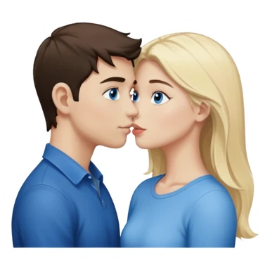  kissing blonde girl with blue eyes and white boy with dark brown hair  sticker
