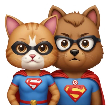à super hero cat with an H on his shirt and his little scared cute bear girlfriend  sticker