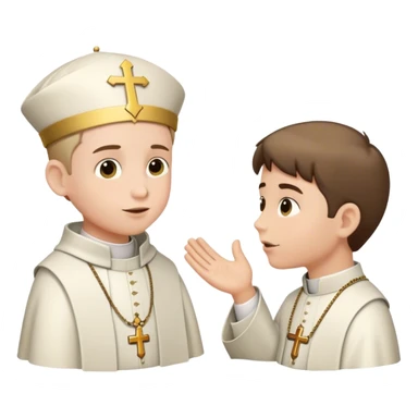 boy talking to a bishop sticker