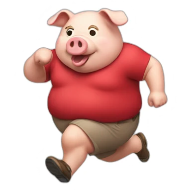 fat pig with red shirt running sticker