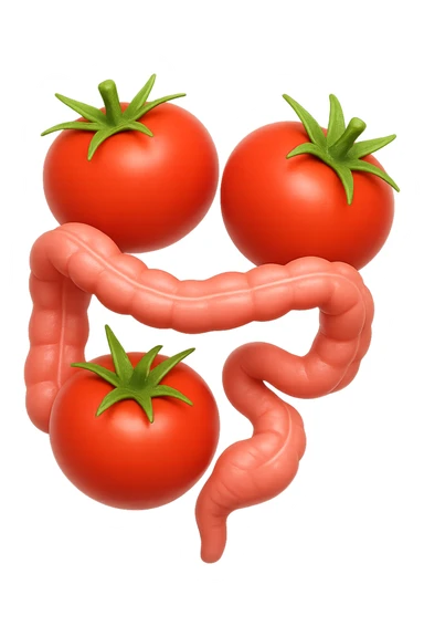 emoji stile iphone di pomodori che fluttuano in aria con colon attorcigliato intorno, iperrealistico 4k, isolato su sfondo bianco sticker