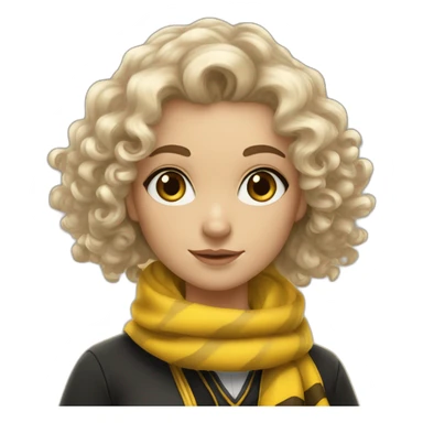Curly hair white girl in hufflepuff with scarf and wand sticker