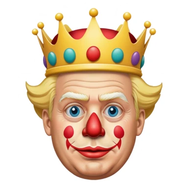 Donald Trump highly detailed, photorealistic as a clown no neck or body, slightly turned to the right. Skin texture, lighting, and facial details should be ultra-realistic, resembling a professional 3D render must look exactly like him. Transparent background. cartoon crown on his head

 sticker