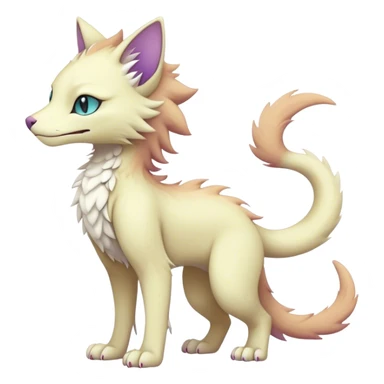 Kawaii dark edgy fantasy pastel ethereal feline-vernid-sergal-fursona animal creature with a tufted tail full body sticker