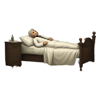A sick man on a bed in 1870 sticker