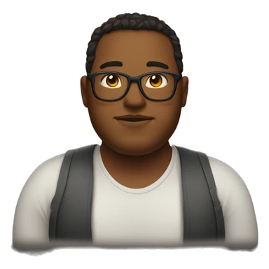 a young man with a fatter face, fair skin, brown and long hair and glasses sticker