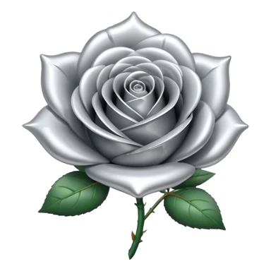 A rose emoji made of liquid silver metal minimalistic iOS emoji style, centered sticker