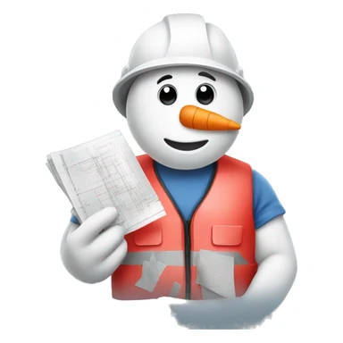 snowman holding construction plans in red vest sticker