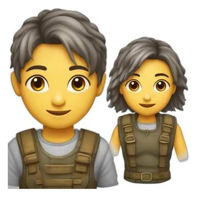 Fille aux cheveux châtains qui fait un câlin à un garçon de couleur de cheveux châtains avec des taches de rousseur sticker