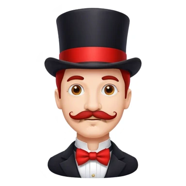Guy (only head) with a mustache and a top hat with red around it sticker