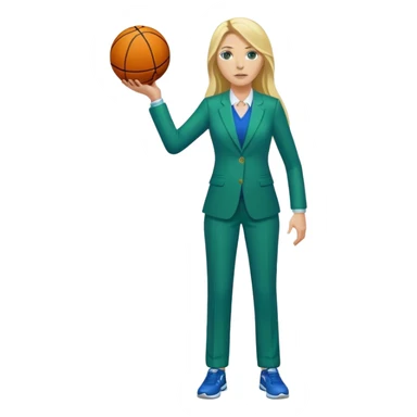 Full Body white female basketball head coach with long blonde hair in a blue and green suit sticker