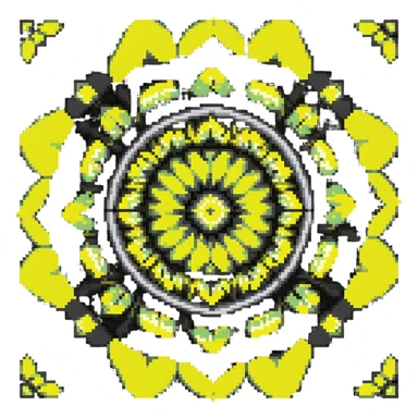 kaleidoscope effect in black, white, and neon yellow sticker