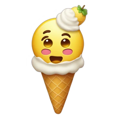 Classic yellow face emoji, with a silly face and an ice cream cone on his forehead sticker