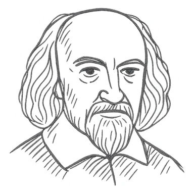 a hand drawn black outline portrait of philosopher Thomas Hobbes with similar-sized eyes based a famous portrait of him sticker