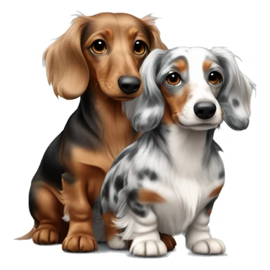 Two Tri Merle long haired Dachshunds together sticker