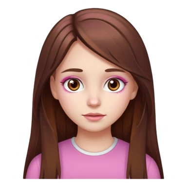 white skined girl with long brown hair and brown eyes and few pink highlights sticker