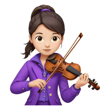 child girl baby face dark brown hair in ponytail playing violin in purple jacket  sticker