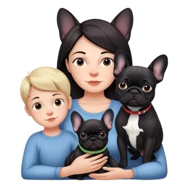 Mother with one black French bulldog and 4 children  sticker