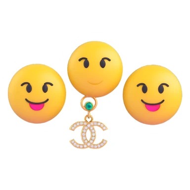 3D emoji-style Chanel logo earrings with colorful gemstone accents, playful and luxurious sticker