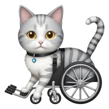 disabled grey and white cat using cat wheelchair sticker