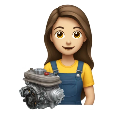 girl mechanic with long brown hair holding an engine  sticker